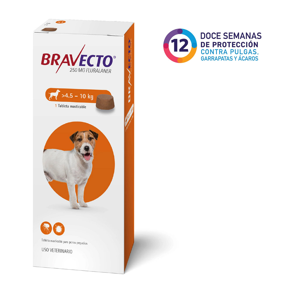 comprimido Bravecto 250 mg perros 4.5–10 kg Bravecto 3 meses antipulgas garrapatas fluralaner comprimido masticable perros pequeños